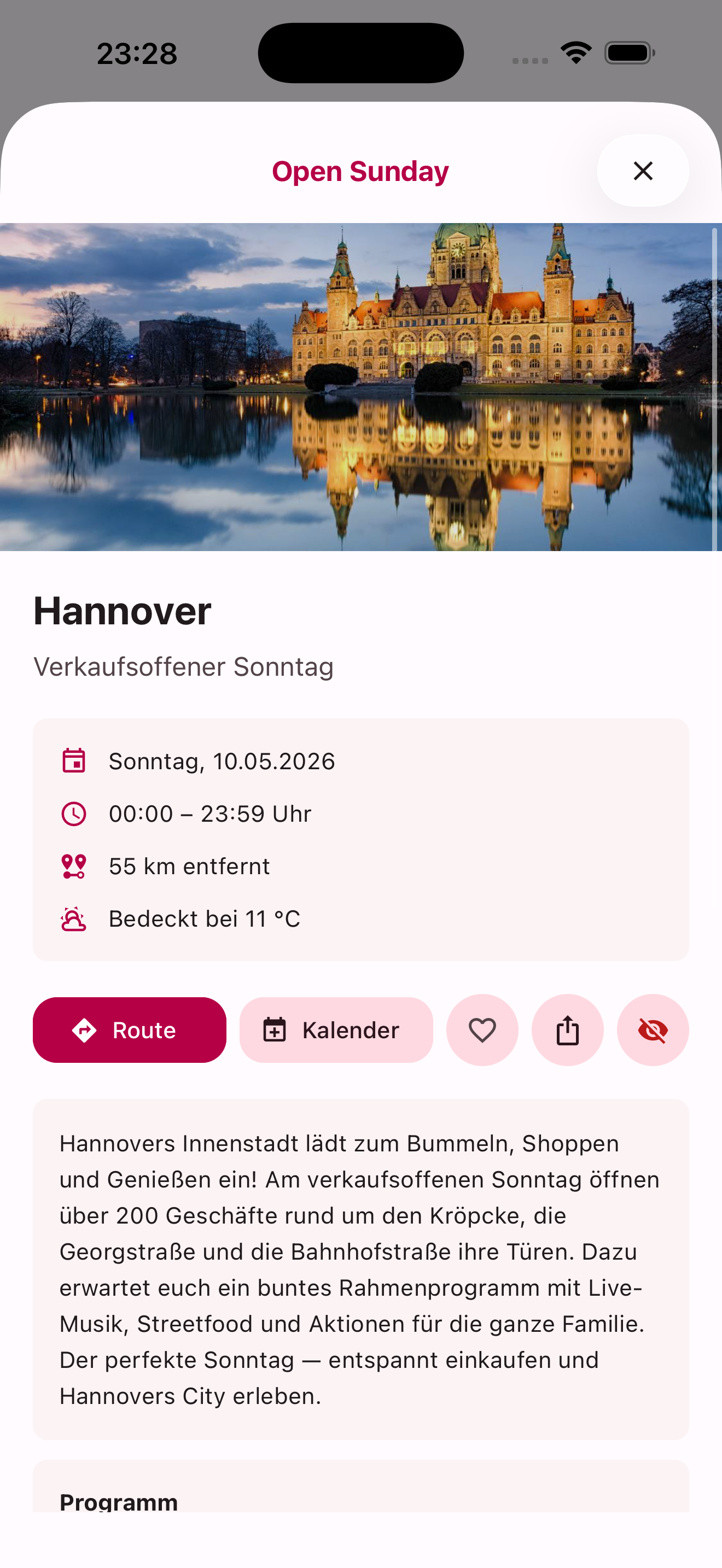 Stadtprofil in der App — Titelbild und Beschreibung